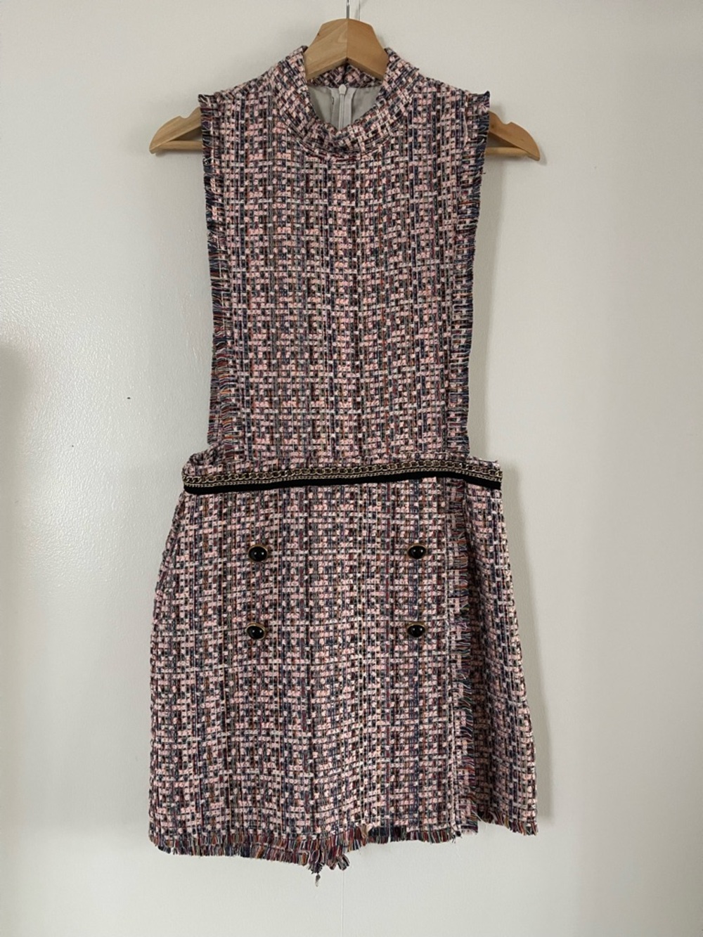 Sleeveless Pink Tweed A-Line Dress w/ Shorts